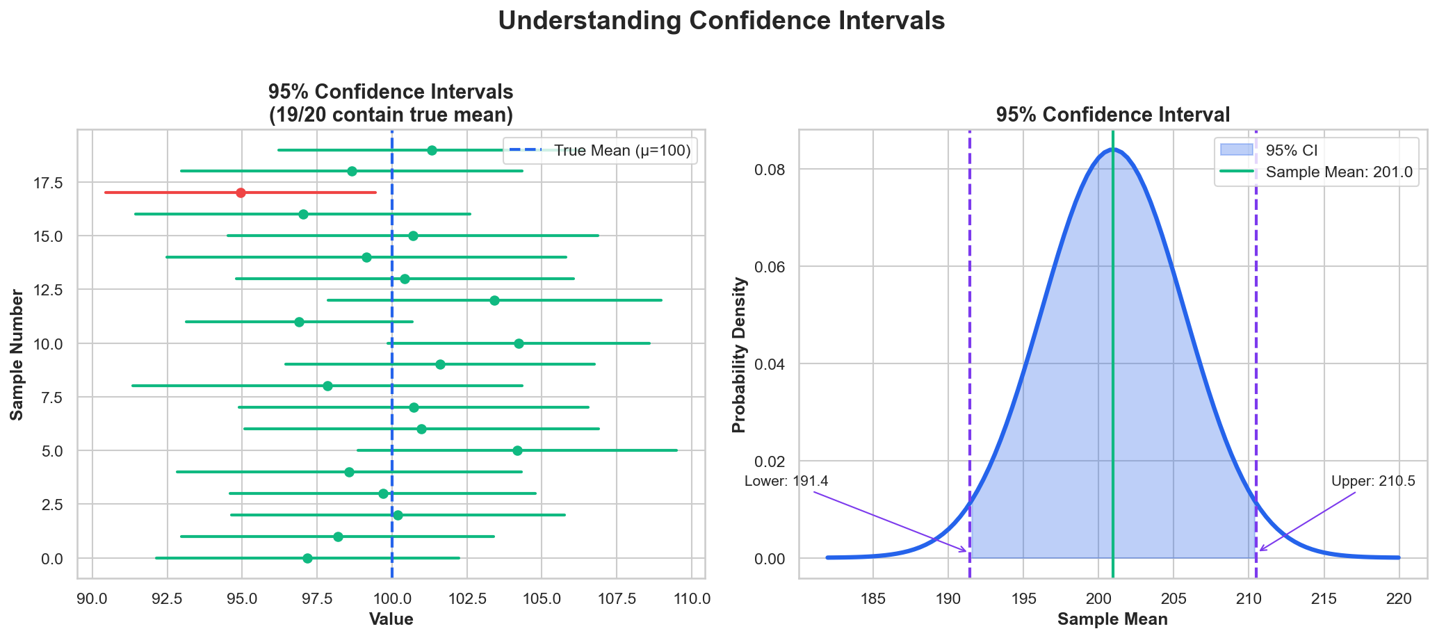 Visualization of confidence intervals from repeated sampling